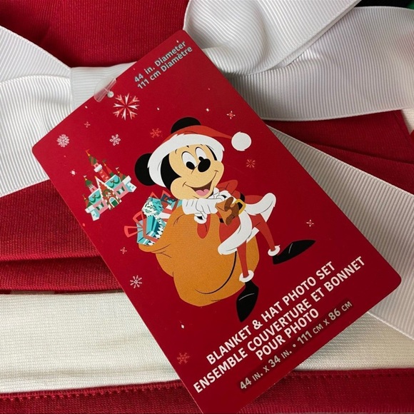 DISNEY DISNEYLAND MICKEY MINNIE PLUTO 1st CHRISTMAS XMAS SANTA BABY BLANKET HAT - Picture 2 of 5